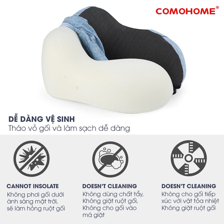 Gối chữ U kê cổ Văn phòng, Du lịch, Tựa đầu ô tô cao cấp Comohome Chất liệu Memory Foam hỗ trợ tốt cho cổ. Tặng túi đựng