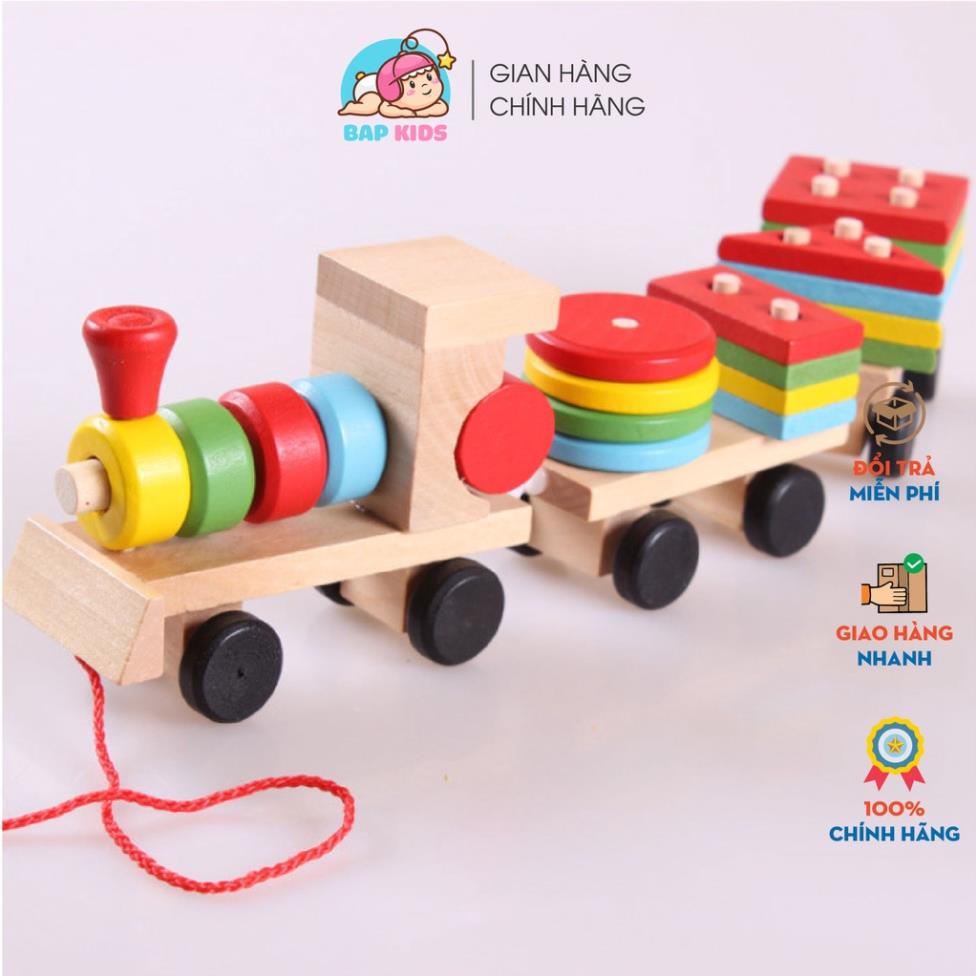 [Mã BMBAU50 giảm 10% đơn 99k] Đồ chơi gỗ Bapkids, Đoàn tàu thả hình khối nhiều màu sắc