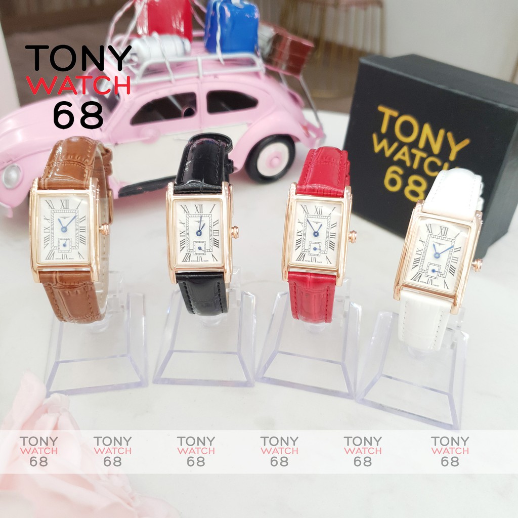 Đồng hồ nữ Longin mặt vuông kim rốn dây da nhiều màu chính hãng chống nước Tony Watch 68