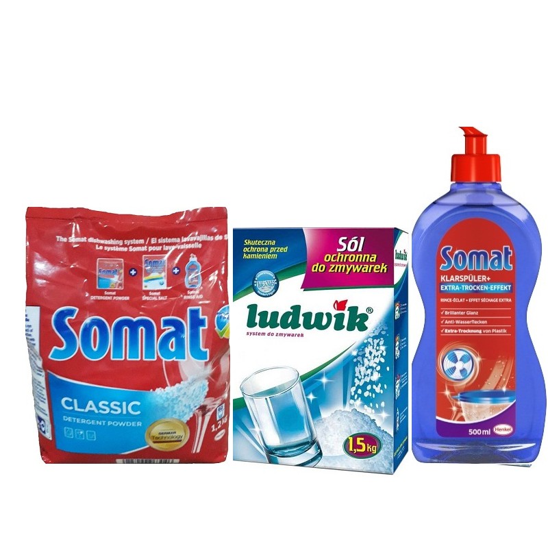 combo Muối rửa bát ludwik 1,5 kg + nước làm bóng Somat +bột rửa bát Somat 1,2kg ( như hình )