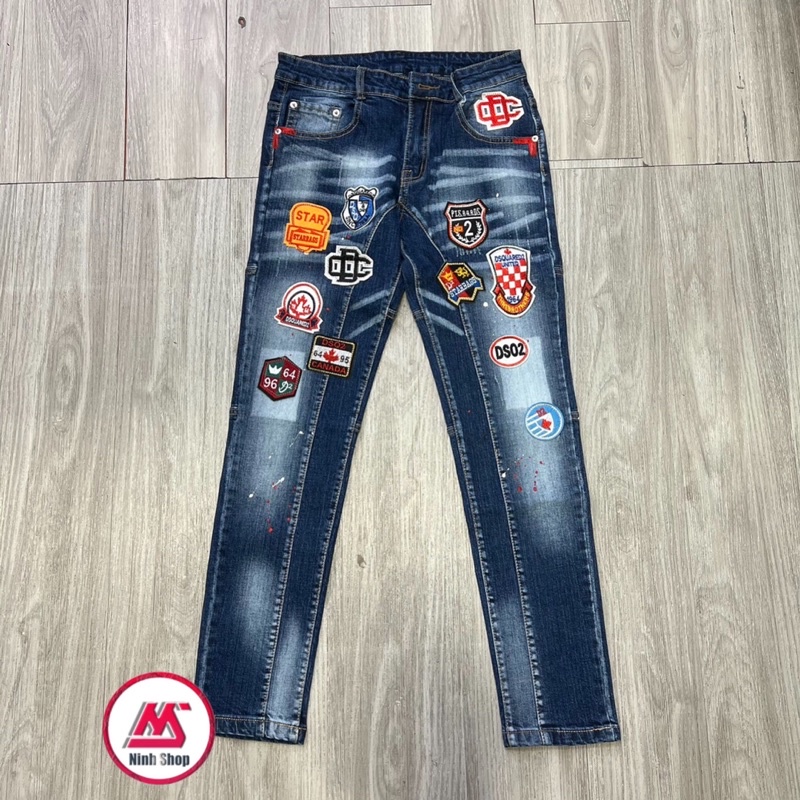 Quần bò nam ống côn Dsquared2 thêu logo 2 màu xanh đen mới hot trend 2022 - Jean biker item