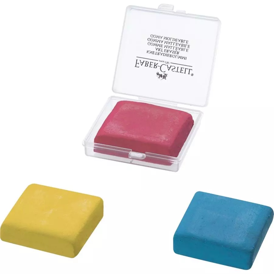 Gôm/ Tẩy đất sét dùng cho chì than Faber-Castell Kneadable Eraser hộp nhựa - Xám/ Xanh dương/ Đỏ/ Vàng