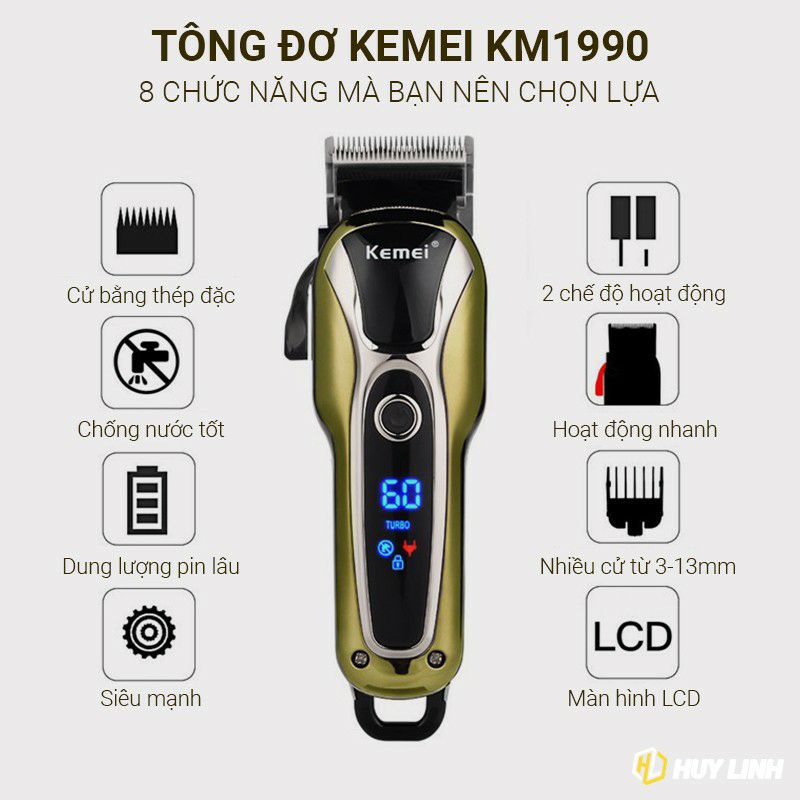 Tông đơ cắt tóc không dây Kemei KM-1990 - Màn hình LCD hiển thị sắc nét