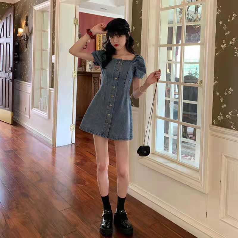 Đầm nữ Denim tay ngắn phong cách thời trang cho phái nữ