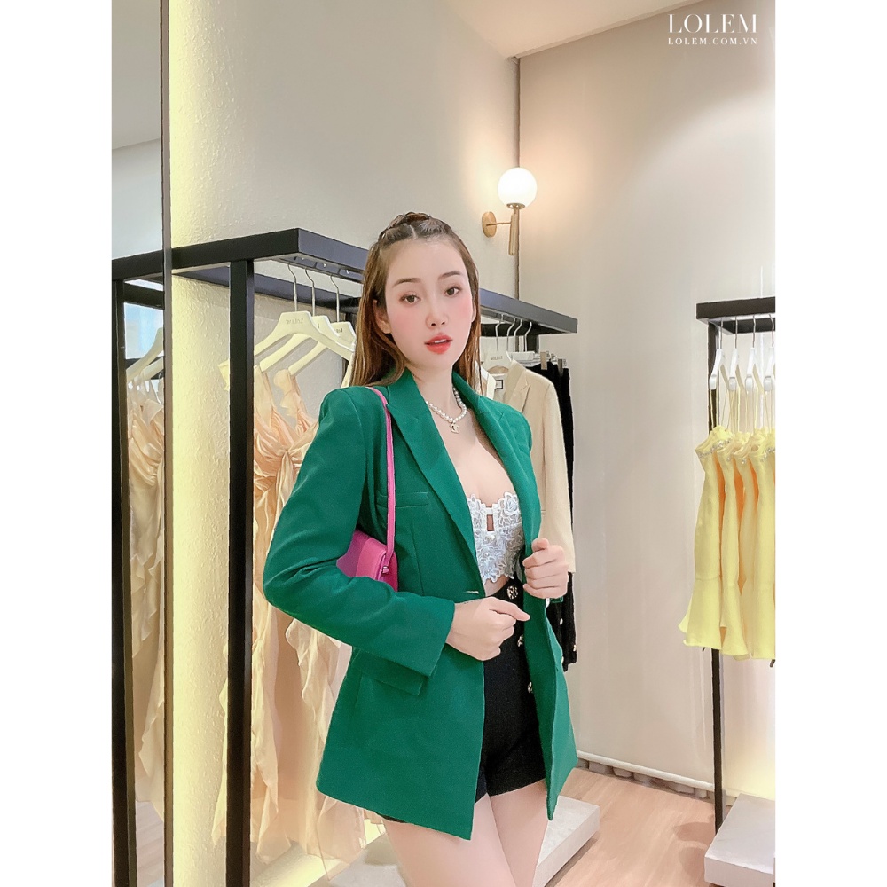 Áo khoác blazer nữ chéo xếp ly eo một nút LOLEM AKNB016 | BigBuy360 - bigbuy360.vn