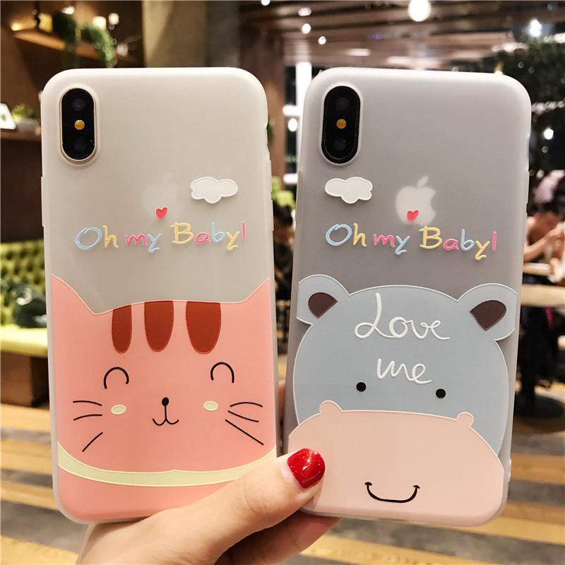 Ốp điện thoại vỏ dẻo hình mèo con và hà mã con đáng yêu cho Iphone 6/6s/6splus/7/8plus/X/XR/Xmax