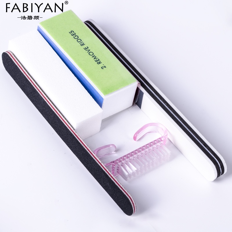Set 5 dụng cụ làm móng FABIYAN gồm dũa + khối xốp đánh bóng + bàn chải cầm tay + bàn chải làm sạch móng chuyên dụng