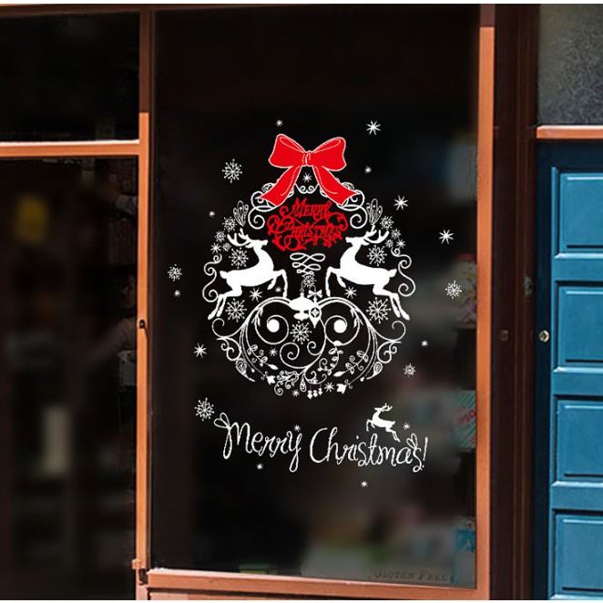 Decal trang trí Vòng tròn 2 Nai xinh chúc lễ