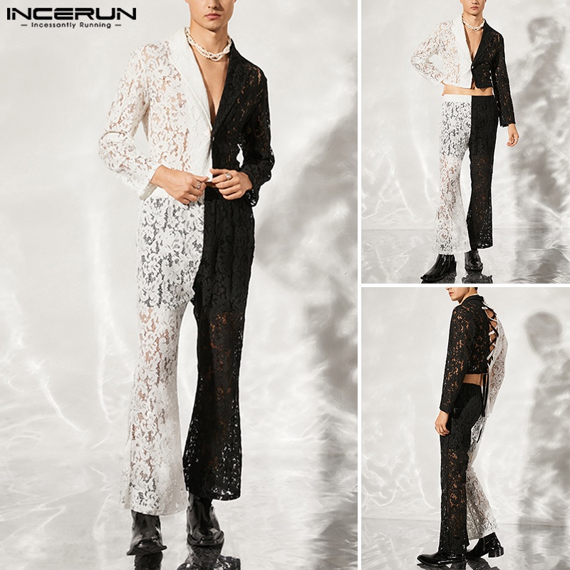 INCERUN Bộ Áo Khoác Blazer Dài Tay + Quần 2 Dây Cột Thời Trang Dự Tiệc Cho Nam