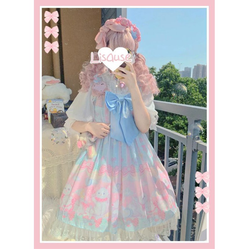 [Order] Váy đầm 2 dây Công chúa Lolita màu pastel hồng - xanh loại đẹp.