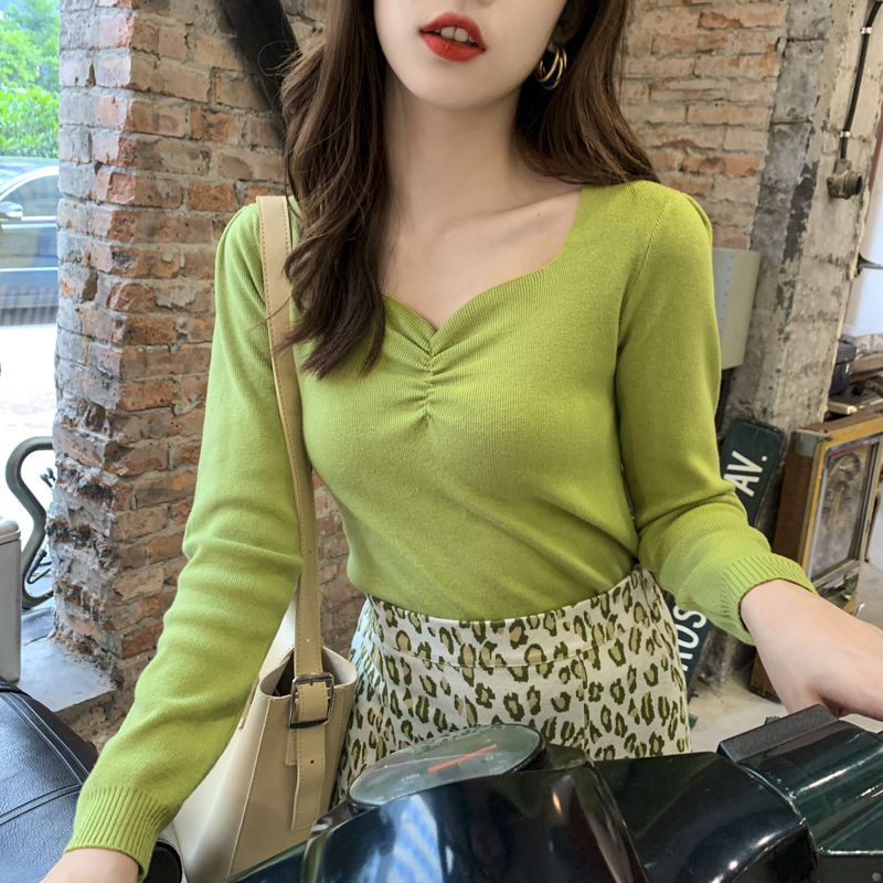 Spring and Autumn New Knit Bottoming Shirt Women Korean Version Slim Slimming Long-sleeved Versatile Top