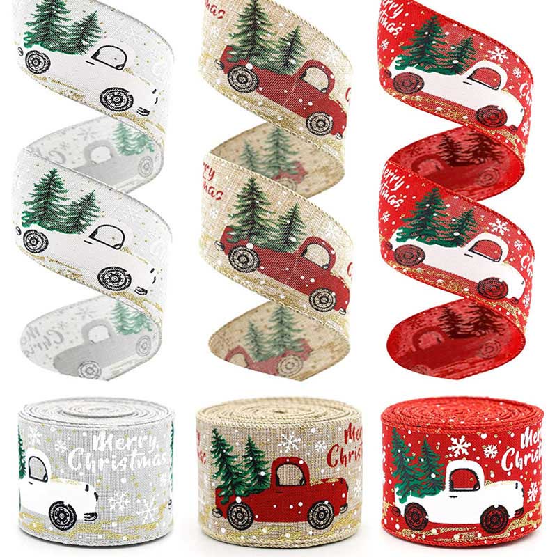 Cuộn dây ruy băng vải bố in chữ Merry Christmas dài 5m dùng trang trí giáng sinh