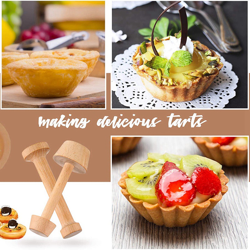 2 cái Bộ Tamper Bánh Tart Bằng Gỗ Tart Chảo Khuôn Bằng Gỗ Bánh Trứng Dụng Cụ Làm Bánh Ngọt Bánh Tart Dụng Cụ Làm Bánh Tự Làm Dụng Cụ Bánh Ngọt