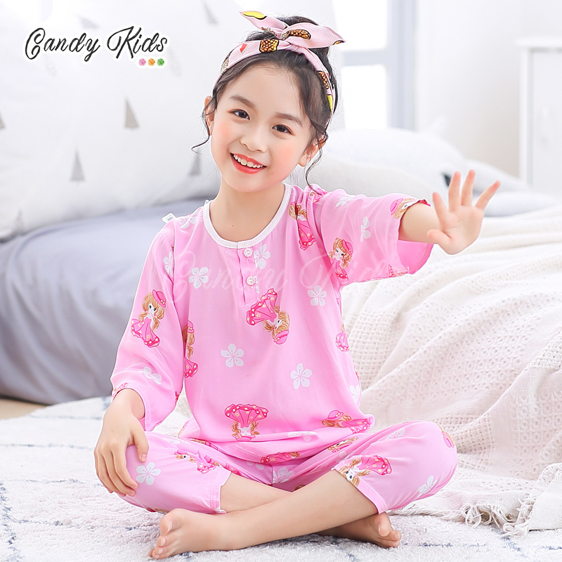 Bộ đồ ngủ vải lụa cotton thoáng khí cho bé trai và bé gái