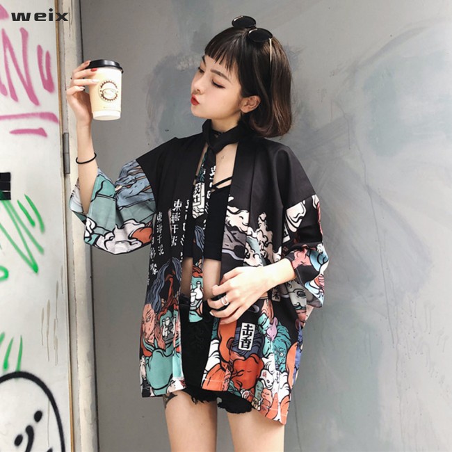 ⭐mùa hè Áo Khoác Kimono Phong Cách Trung Hoa Cho Nam Và Nữ Áo khoác kimono phong cách Harajuku họa tiết độc đáo thời trang cho nữ