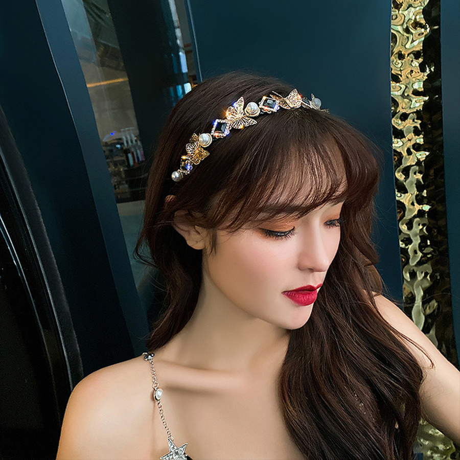 Băng Đô Cài Tóc Hình Bướm Đính Ngọc Trai Nhân Tạo Thời Trang