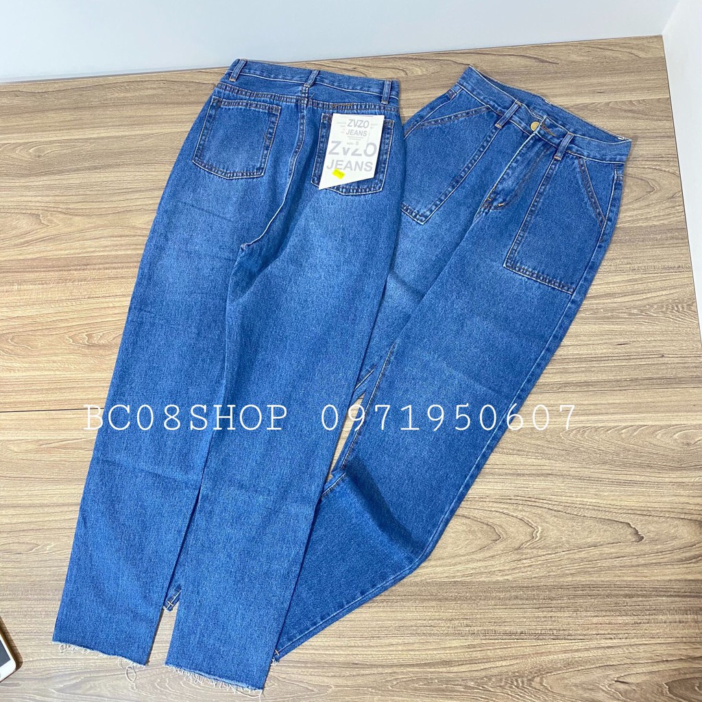 Quần Jean Baggy Nữ Lưng Cao Hách Chân Dài 100cm Lai Tua BC142