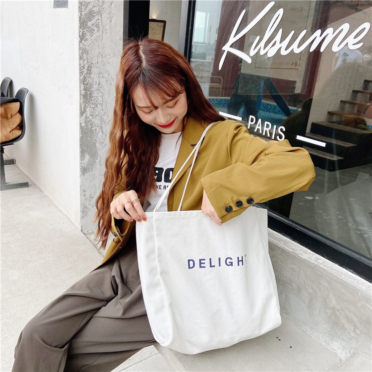 Túi Vải Hàn Quốc Thời Trang Cao Cấp Đeo Vai Delight - Túi Vải Tote Canvas Đựng Đồ