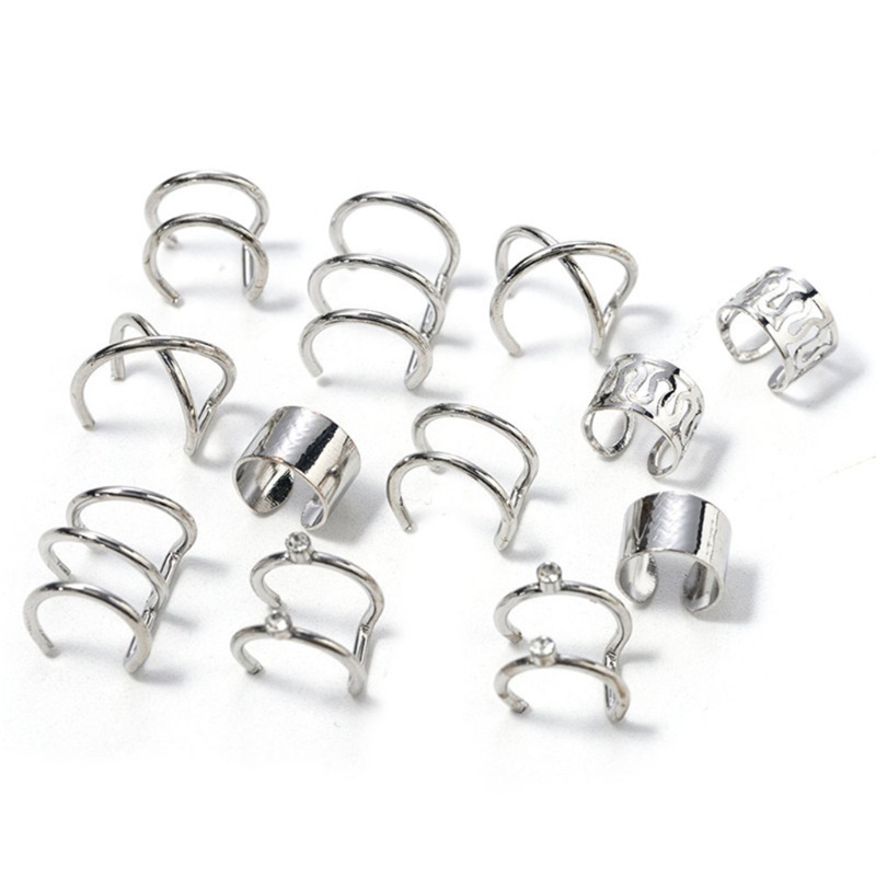 Set 12 Bông Tai Kẹp Sụn Tròn Bằng Kim Loại Màu Vàng Đơn Giản Thời Trang Cho Nữ