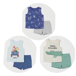 Đồ bộ cộc tay bé trai - Set 3 bộ ba lỗ Hm chất cotton cho bé trai size 1-6t