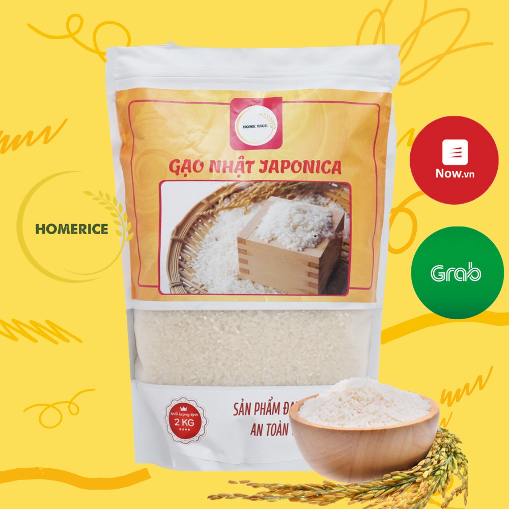 Gạo Nhật Japonica HOME RICE Gói 2Kg - Hạt Dẻo, Cơm Ngọt HOMERICE