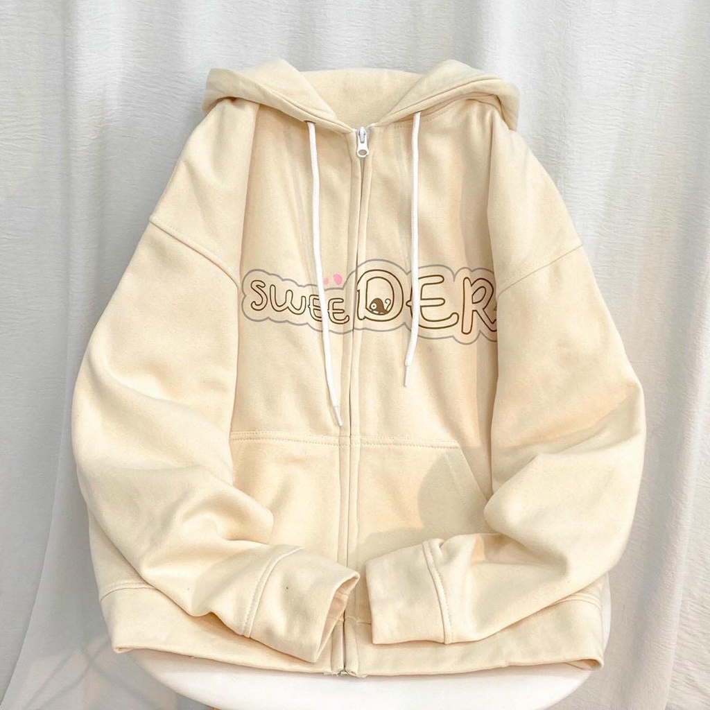 Áo hoodie zip nỉ bông chữ in màu bảng chữ cái ABC