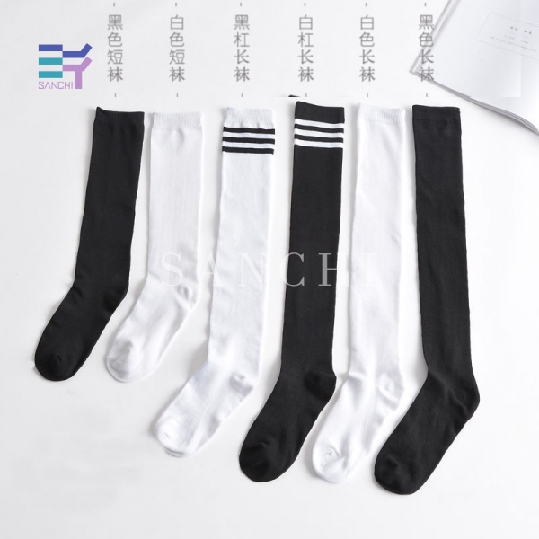 SANCHI White Stockings Women's Knee Socks Black And White Japanese Women's Socks In Tube Cotton Stockings