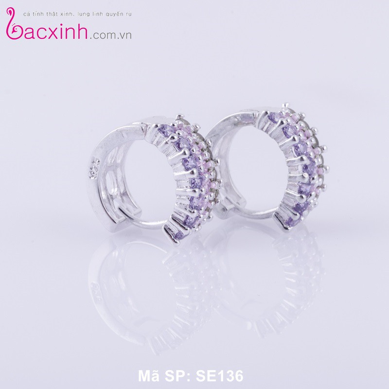 Bông tai bạc Ý 925 Bạc Xinh Huệ Ngân - 3 hàng đá SE136