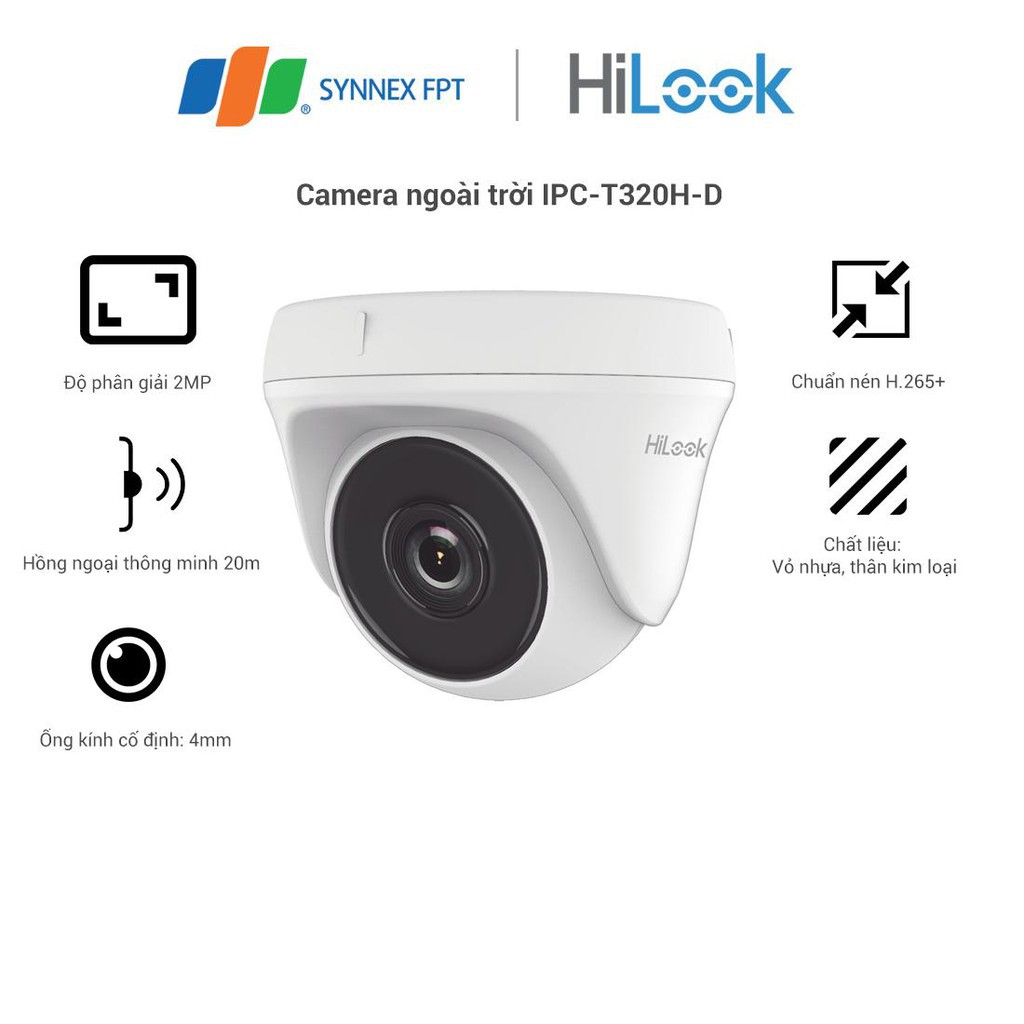 Camera IP Dome hồng ngoại 2.0 Megapixel HILOOK IPC-T320H-D - Hàng chính hãng