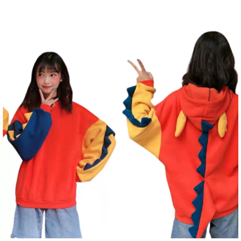 Áo hoodie lót nhung họa tiết khủng long nhỏ phong cách Harajuku cho nữ | BigBuy360 - bigbuy360.vn