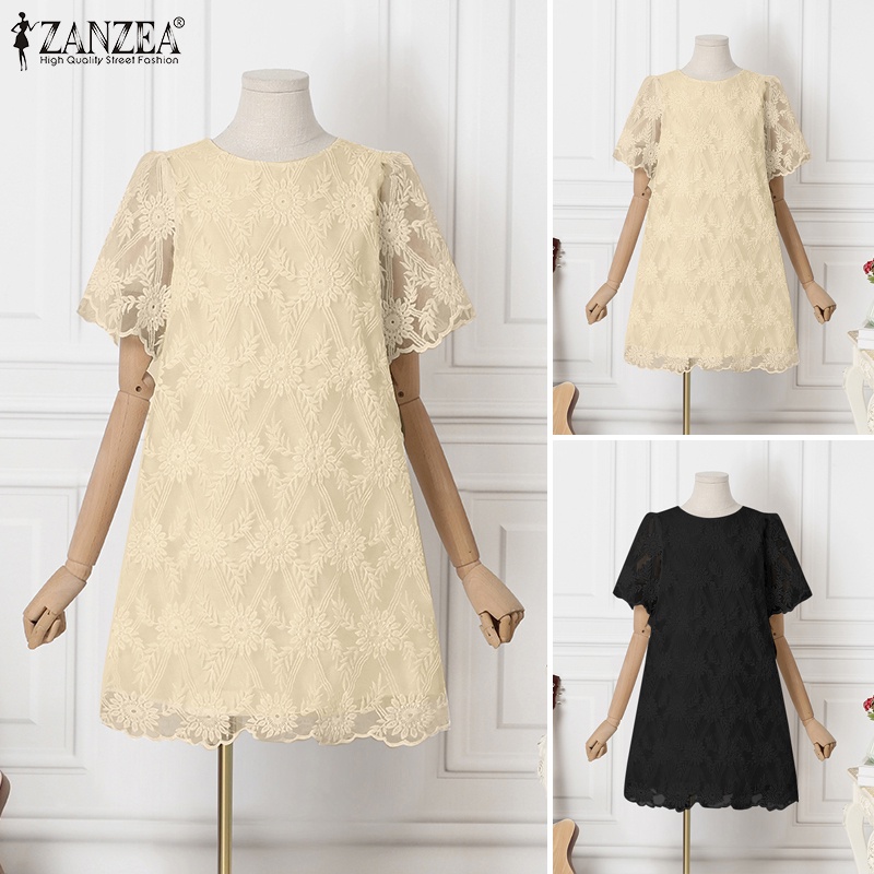 Đầm mini Zanzea hai lớp màu trơn họa tiết hoa vintage thời trang cho nữ