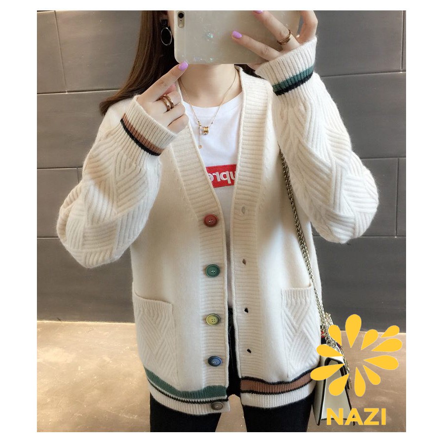 [KÈM QUÀ TẶNG] Áo Khoác Len Cadigan Dáng Ngắn Chất Đẹp Có Túi Phối Nút nhiều Màu Cực Xinh NaziAOLEN01