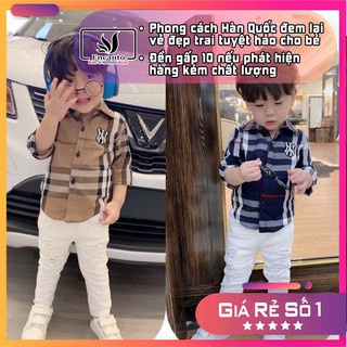 Bộ quần bò rách áo sơ mi trẻ em Burberry cho bé trai ( 914243)