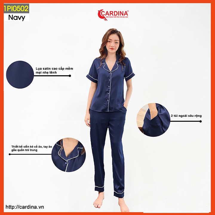 Đồ bộ pijama nữ CARDINA  chất lụa satin Nhật cao cấp áo cộc tay quần dài đơn giản nhẹ nhàng 1Pi05.