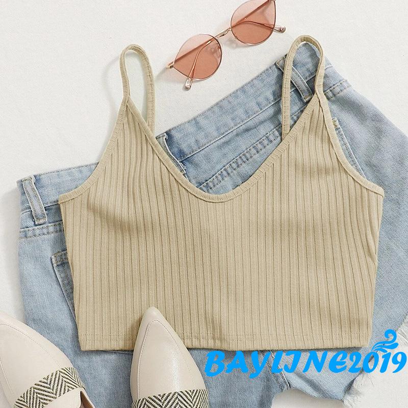 Áo Lửng Hai Dây Cổ Chữ V Hở Lưng Màu Trơn Thời Trang Mùa Hè Có 5 Màu Dành Cho Bạn Gái