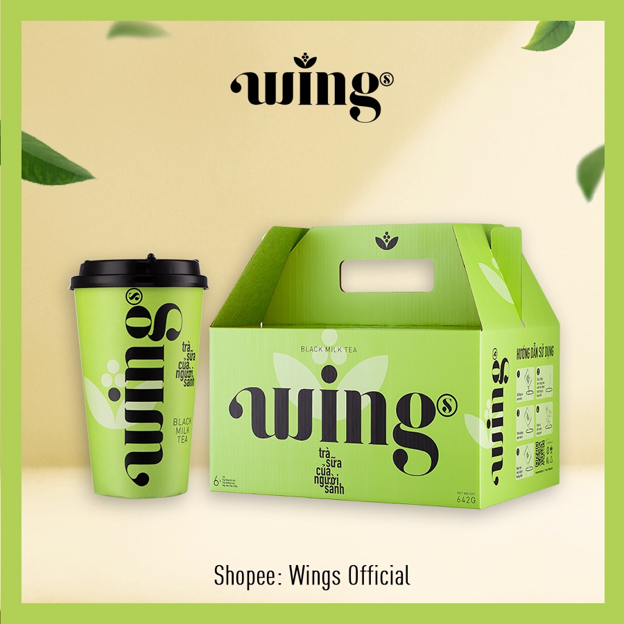 Hồng Trà Sữa Wings Hòa Tan 6 cốc nhiều trà và trân châu (tự pha tại nhà theo hướng dẫn để có ly trà chuẩn vị)