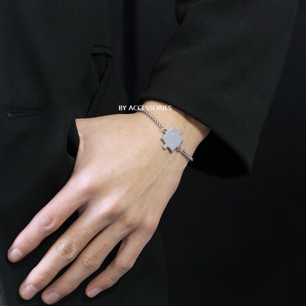 Lắc tay titan cặp mảnh ghép đính đá không gỉ (Có bán lẻ)