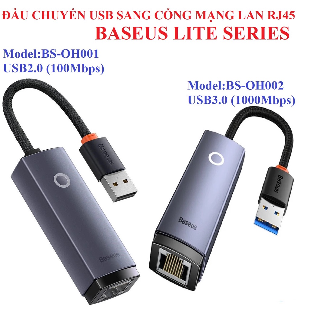 Hub / đầu chuyển USB3.0 / USB2.0 ra LAN RJ45 Baseus Lite Series BS-OH002 / BS-OH001