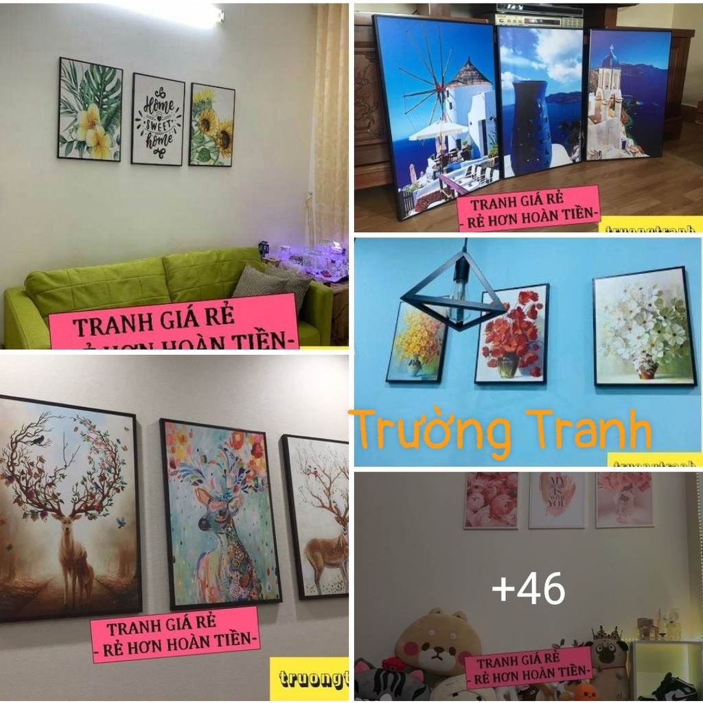 [TRANH GIÁ RẺ] bộ 3 tấm 40x60cm, tranh treo tường khung gỗ, tranh canvas dùng trong nhà hàng, khách sạn, căn hộ cho thuê