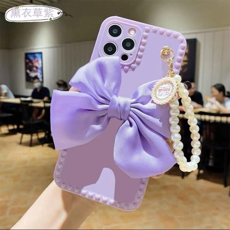 Ốp Điện Thoại Mềm Đính Ngọc Trai Và Nơ Có Dây Đeo Tay Cho iPhone 13 12 11 Pro Max 13 X XR XS Max 6 S 7 8 Plus