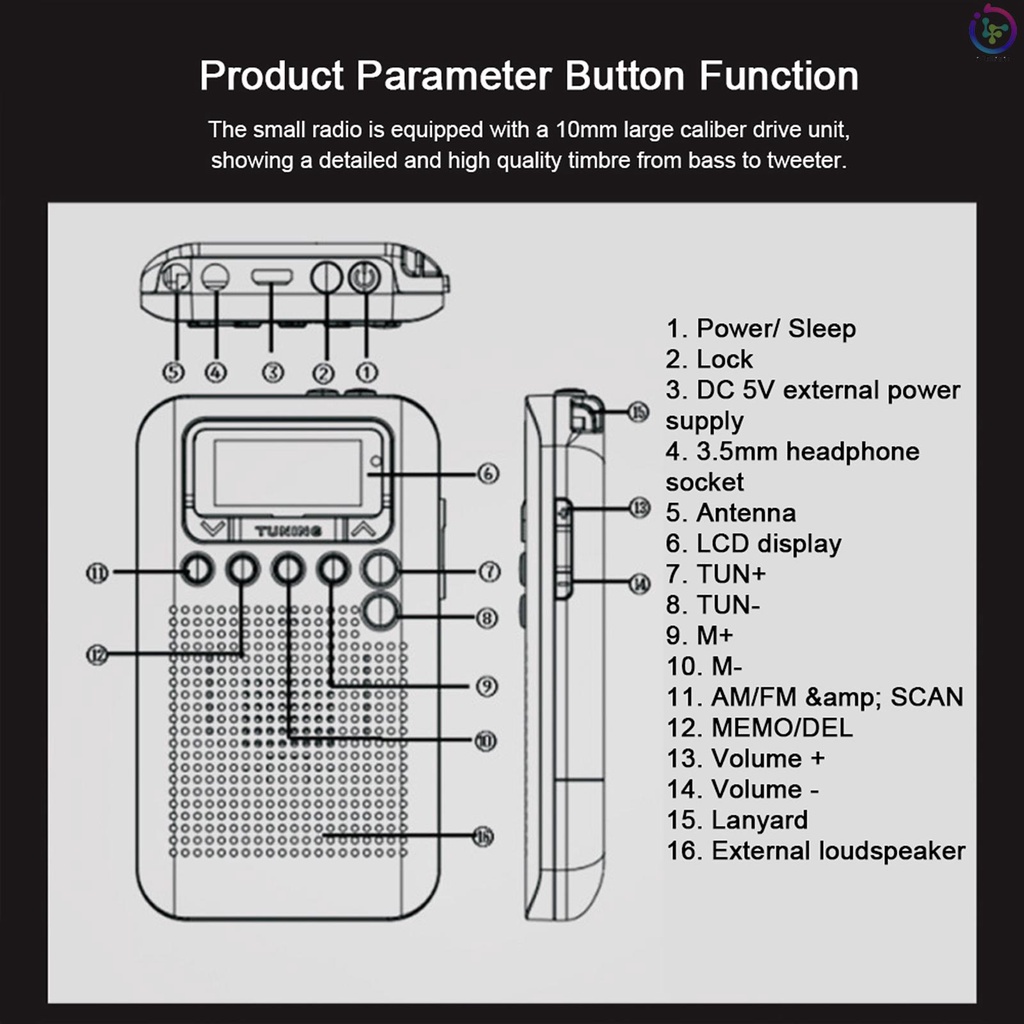 Radio Kỹ Thuật Số Bỏ Túi 2 Băng Tần HRD-104 AM/ FM Màn Hình LCD 1.3 Inch Kèm Tai Nghe Và Dây Đeo