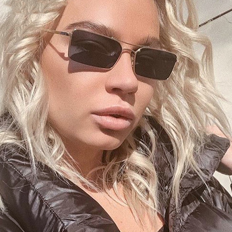 Kính Mát Thời Trang Khung Chữ Nhật Nhỏ Bằng Kim Loại Cho Nam & Nữ