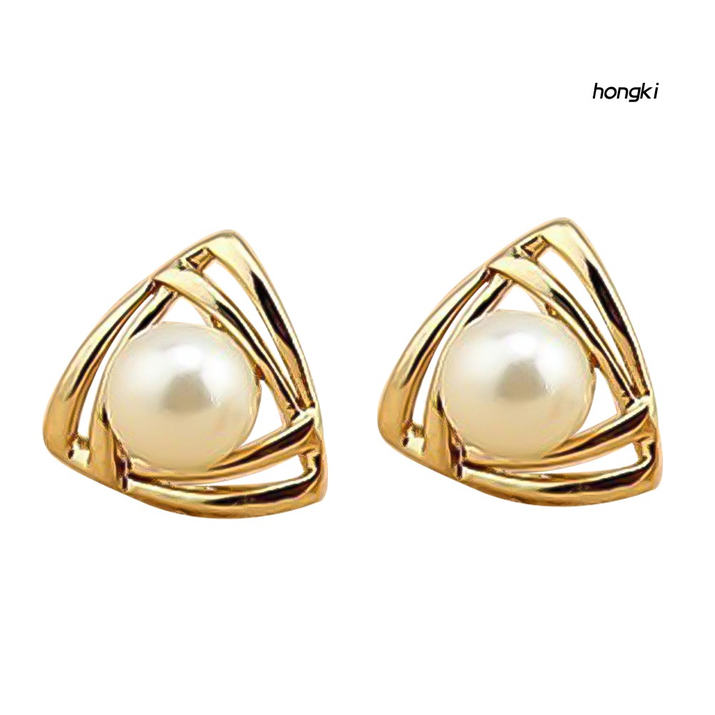 Đôi khuyên tai thiết kế tam giác đính hạt ngọc trai nhân tạo sang trọng thời trang dành cho nữ