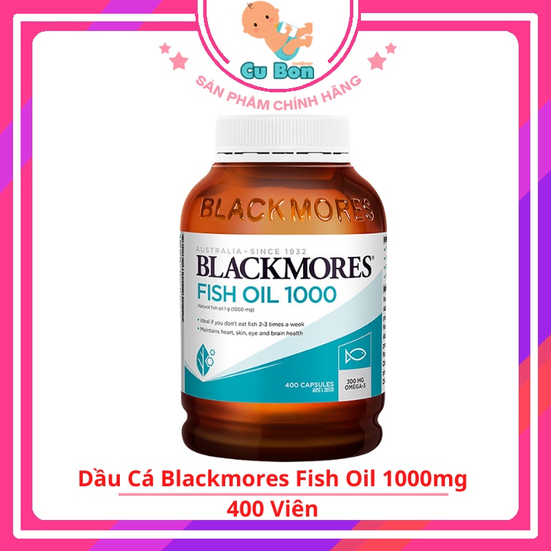 Dầu Cá Blackmores Fish Oil 1000mg 400 Viên không mùi dạng viên to so với mini caps dành cho mọi lứa tuổi và bà bầu