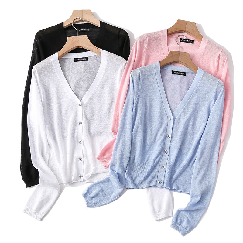 Áo Khoác Cardigan Dệt Kim Vải Lụa Lạnh Mỏng Chống Nắng Thời Trang Mùa Hè Cho Nữ