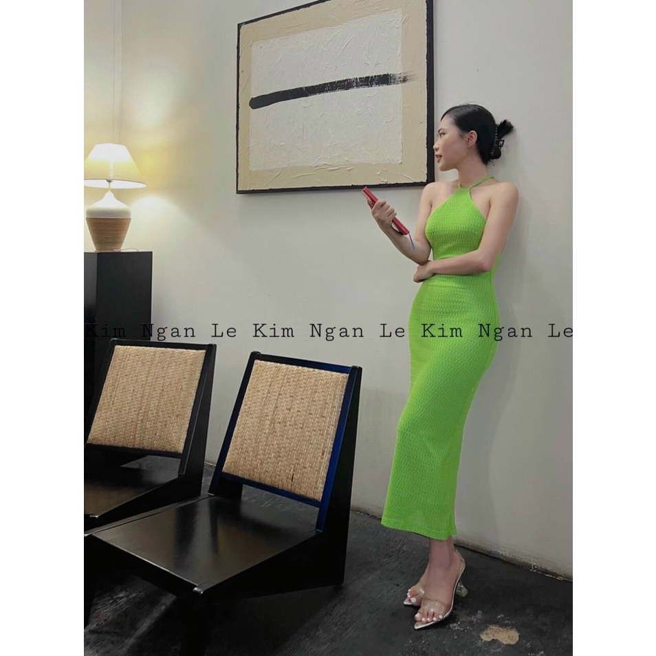 Đầm yếm hở lưng 4 dây chéo ôm body dáng dài sexy , chất thun gân mềm mịn