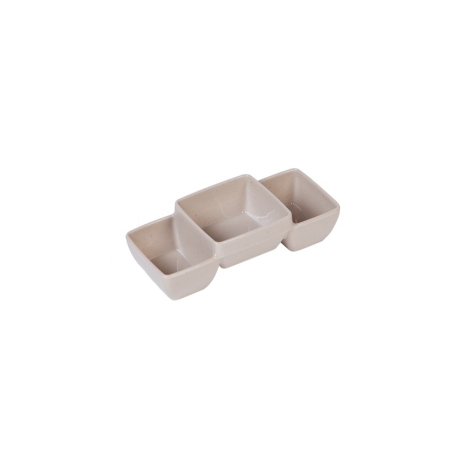 Khay nước chấm, chén nước chấm 3 ngăn nhựa Melamine màu đen/nâu/trắng (C107)