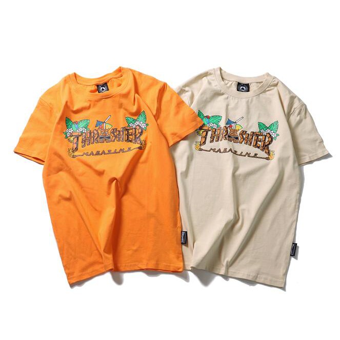 Áo Thun Cotton Ngắn Tay In Chữ Thrasher Thời Trang Cho Nam Nữ