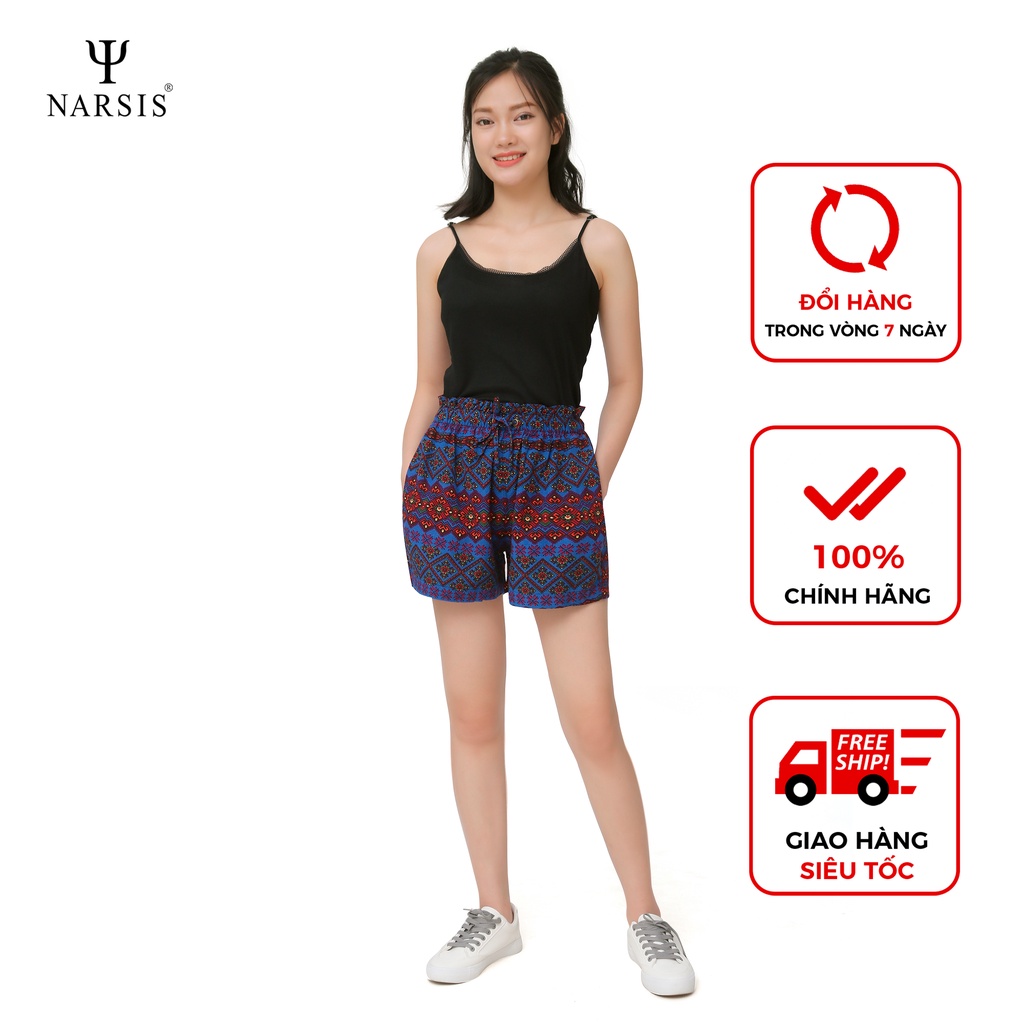 [Mã BMBAU50 giảm 7% đơn 99K] Quần short nữ Narsis T0005 màu xanh hoa văn thổ cẩm