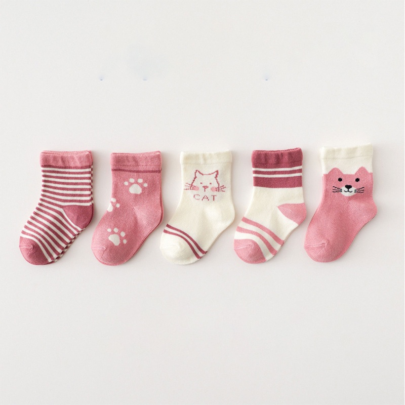 Bộ 5 Đôi Vớ Cotton Họa Tiết Hoạt Hình Gấu / Gấu / Bóng Rổ Dễ Thương Cho Bé Sơ Sinh